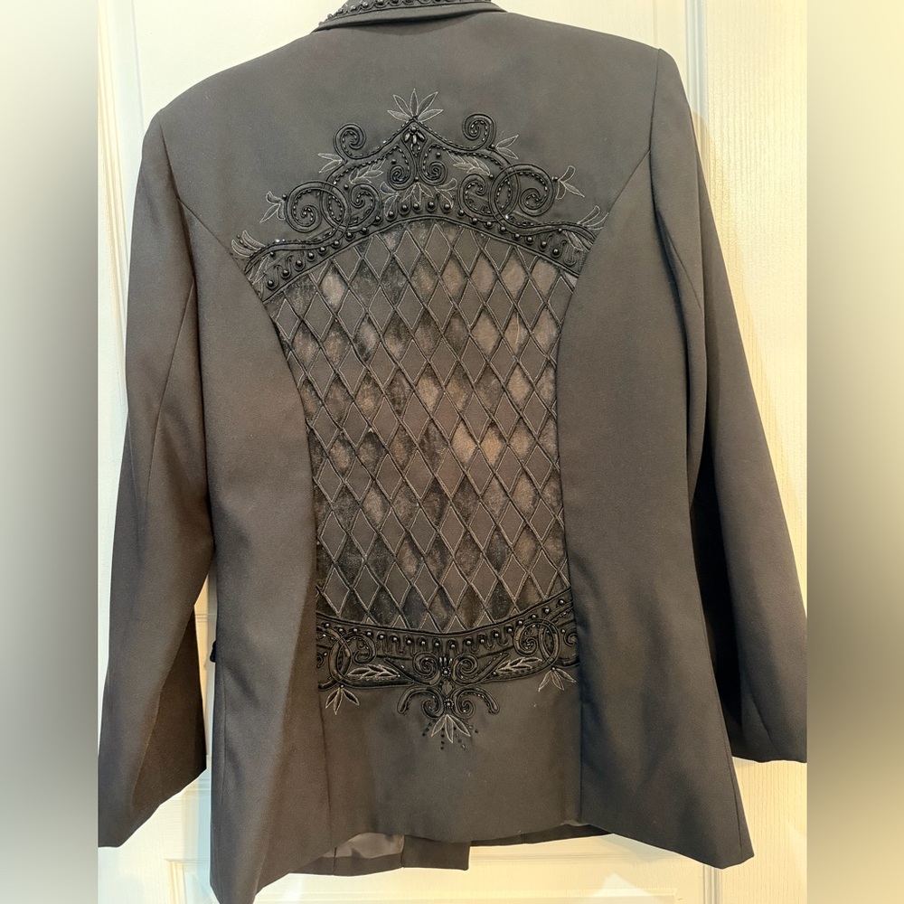 Women's Black Embroidered Back Blazer